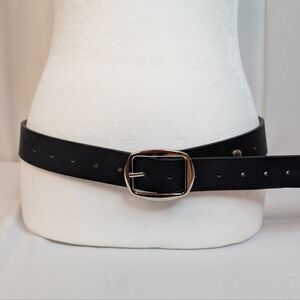 Steve Madden Classic Black Belt Silvertone Buckle Fits Most Sizes Up To XL